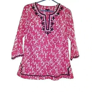 Talbots Women's Size S Tunic Lobster Starfish Beach Top Shirt Blouse Ocean